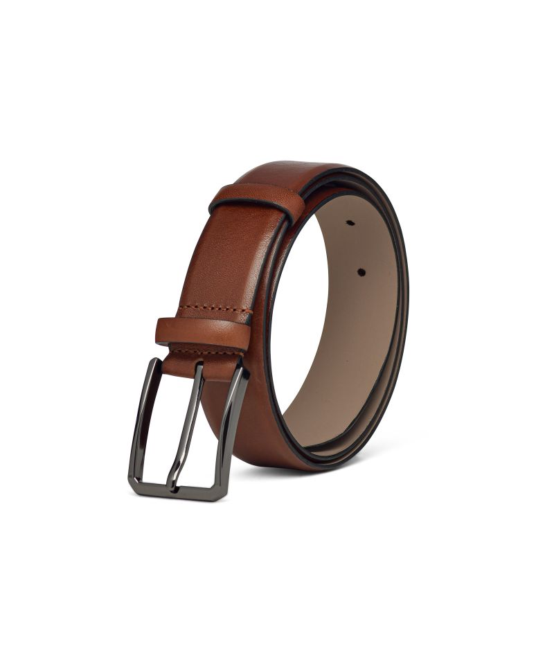 Tobacco leather belt without stitching